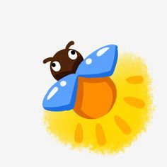 a cartoon character flying through the air on top of a blue and orange object with eyes