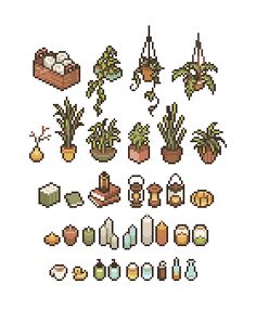 pixel art with plants and potted plants