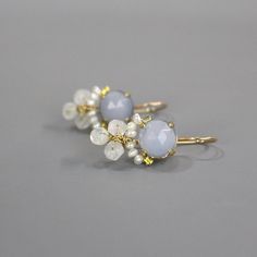 Delicate Cluster Drop Earrings As Gift, Delicate Dangle Cluster Earrings Gift, Delicate Gemstone Drop Earrings, Delicate Moonstone Earrings For Wedding, Delicate Moonstone Wedding Earrings, Dainty Natural Stone Drop Earrings, Delicate White Gemstone Earrings, Elegant Moonstone Earrings For Gift, Elegant Moonstone Earrings As Gift