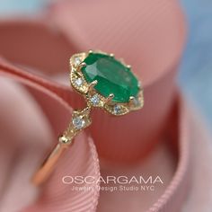 Natural oval green emerald engagement ring Vintage Oval Engagement Rings, Gem Engagement Rings, Emerald Engagement Ring Green, Oval Halo Engagement Ring, Custom Made Engagement Rings, Pretty Engagement Rings, Vintage Inspired Engagement Rings, Oval Engagement Ring, Engagement Rings Vintage Halo