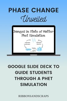 a computer screen with the words phase change unveiled and google slide deck to guide students through a pet simulation