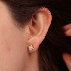 Dainty Minimal Tile Earring Diamond Earlobe Rose Gold-Gold-White Gold 14K Gold About this item: We use 14k solid gold and diamonds on our earring. This earring is ideal for daily use on your earlobe. Its a single piece earring. Gram: 1.00gr Diamond: 0.16CT Product Code: D0000 Ruel Design is an ideal option for women who enjoy the luxury of being well-groomed and stylish with affordable budgets and love to wear quality and specially designed jewelry. We offer an alternative to women who pursue elegance and who will find it difficult to choose from rings to necklaces, earrings to bracelets. Our jewelry is made with real solid gold and natural diamonds and gemstones . All items in our store are handmade products. A few products have been made by Ruel Design. Our fancy jewellery will be unique Classic Rose Gold Cluster Earrings With Cubic Zirconia, Rose Gold 14k Diamond Earrings With Accents, 14k Rose Gold Diamond Earrings With Diamond Accents, Rose Gold Brilliant Cut Diamond Earrings, Fine Jewelry Rose Gold Cluster Earrings With Cubic Zirconia, Rose Gold Cubic Zirconia Cluster Earrings Fine Jewelry, Rose Gold Cluster Earrings With Diamond Accents, Classic Rose Gold Cluster Earrings For Anniversary, Classic Rose Gold Diamond Cluster Earrings