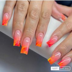 Orange Acrylic Nails, Orange Nail Designs, Orange Nail, Square Nail Designs, Orange Nails, Yellow Nails