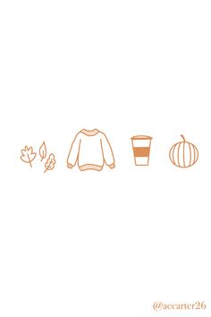 an orange line drawing of sweaters and pumpkins