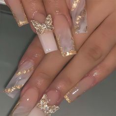 Syrup Based Nails with Gold Designs #nails #nailart #goldnails #ombrenails Gold Glitter Design Nails, Burnt Orange Nails With Glitter, Unique Birthday Nail Designs, Beautiful Fall Nails Design, Milky White Nails With Butterflies, Crown Charm Nails, Champagne Gold Nails Wedding, Yellow Gold Makeup Looks, Gold Nails For Quinceanera