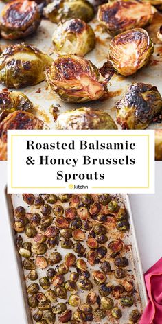 roasted balsamic and honey brussels sprouts on a baking sheet