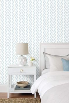 Mod Chevron Peel-and-Stick Wallpaper in Sky Blue by NextWall Chevron Wallpaper, Wallpaper Walls Decor, Temporary Wallpaper, Wallpaper Rolls, Bedroom Refresh, Burke Decor, Blue Wallpaper, Self Adhesive Wallpaper, Blue Wallpapers