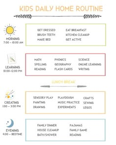 the kids's daily routine is shown in this graphic, which shows how to use it