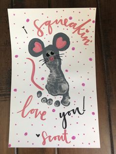 a handmade valentine's card with a mouse on it