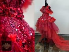 Iryna Mologoko Couture EXCLUSIVE ONE-OF-A-KIND edition. READY TO SHIP. Two part gown: Lace Top and a high-low tulle skirt with a peplum. Handmade by Iryna Mologoko, hand-embroidered, heavily beaded gown-outfit. read about our celebrity designer at https://www.irynamologoko.com/iryna-mologoko-couture-designer Great for Adults and Kids/Teens. YouTube video of the gown --> https://www.youtube.com/watch?v=_Qo82yWExp8 Occasions: Birthday party, Red carpet, Beauty Pageant, photoshoot, quinceañera, mas Birthday Red Carpet, Pageant Photoshoot, High Low Tulle Skirt, Princess Couture, Gown Outfit, Miss Texas, Red Princess, Ostrich Feather Trim, Red Carpet Beauty