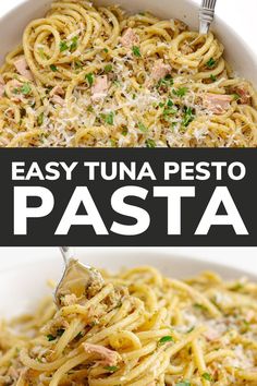 This quick and easy tuna pasta with pesto recipe is so simple yet absolutely delicious! It's the perfect dinner for those busy weeknights - a one pot meal that is ready in 20 minutes. | www.mapleandmango.com Creamy Steak Pasta, Creamy Steak, Pasta With Tuna, Gorgonzola Sauce, Steak Pasta