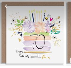 a birthday card with the number seventy on it's front and flowers in the back