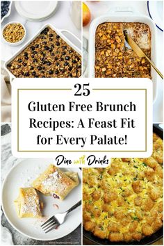 Collage of 4 gluten free brunch recipes. Brunch Potluck Ideas Gluten Free, Gluten Free Bachelorette Party, Healthy Brunch Recipes For A Crowd, Gluten Free Thanksgiving Brunch, Gf Brunch Recipes, Best Gluten Free Breakfast, Easy Gluten Free Brunch Ideas, Df Gf Breakfast, Gluten Free Christmas Breakfast Ideas