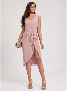 JJ's House Pleated Ruffle Chiffon V-Neck Spring Sheath/Column General Plus Back Zip Elegant Vintage Beach Dusty Rose Height:5.8ft（176cm） Bust:32in（82cm）Waist:24in（61cm）Hips:35in（89cm） No Asymmetrical Pink Model Name:Maria  Height:5.7ft（175cm）  Bust:43in（109cm）  Wais. #JJ's House #Pleated #Ruffle #Chiffon #VNeck #Spring #SheathColumn #General #Plus #BackZip #Elegant #Vintage #Beach #DustyRose #No #Asymmetrical #Pink Asymmetrical Chiffon Dress, Chiffon Ruffle Dress, V Neck Cocktail Dress, Chiffon Cocktail Dress, Dresses Chiffon, Column Dress, Pleated Fabric, Chiffon Ruffle, Cocktail Dress Lace