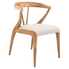 a wooden chair with a white fabric seat