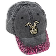 Adjustable closure for sizing 3D Puff Embroidered design Embroidered flames on the brim 100% cotton - one size fits most Custom vintage washed with distressing Embroidered Flames, Rabbit Skull, Swag Hats, Vintage Hat, Dad Caps, Edgy Look, Embroidered Design, Hats Vintage, Custom Fit