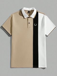 Men Striped Short Sleeve Casual And Commuting Polo Shirt For Summer Camel Casual  Short Sleeve Knitted Fabric Colorblock,Striped  Slight Stretch  Men Clothing, size features are:Bust: ,Length: ,Sleeve Length: Men Shirt Design Ideas Mens Fashion, Collar Tshirt Outfit, Polo Design Ideas, Yacht Uniform, Polo Shirt Design Ideas, Polo Shirt Design Uniform, Polo Shirts Design, Polo T Shirt Design, Team Shirt Designs