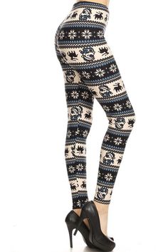 Navy Santa Reindeer Design Leggings Multicolor Maxi Dress, Holiday Leggings, Christmas And Winter, Christmas Clothes, Printed Tights, Santa Reindeer, Christmas Leggings, Bohemian Maxi Dress, Plus Size Fits