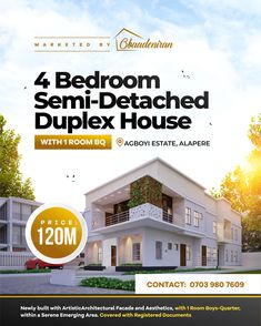 an advertisement for the 4 bedroom semi - detached duplex house