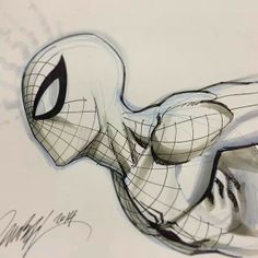 a drawing of a spider man with black and white lines on it's face