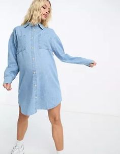 ASOS DESIGN Maternity oversized shirt dress in light blue | ASOS Oversized Blue Button-up Shirt Dress, Oversized Button-up Blue Shirt Dress, Trendy Relaxed Fit Shirt Dress With Pockets, Light Blue Long Sleeve Cotton Shirt Dress, Light Blue Cotton Button-up Shirt Dress, Light Blue Button-up Cotton Shirt Dress, Light Blue Long Sleeve Shirt Dress For Daywear, Trendy Relaxed Fit Button-up Shirt Dress, Casual Long Sleeve Maternity Dress