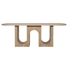 a wooden table with two curved legs