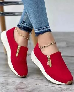 Lasaky - Zippered Slip-On Sneakers Zipper Heels, Shoe Boot Sandals, Round Toe Heels, Running Shoes Sneakers, Shoe Style, Fashion Flats, Olivia Mark, Slip On Sneakers, Canvas Shoes