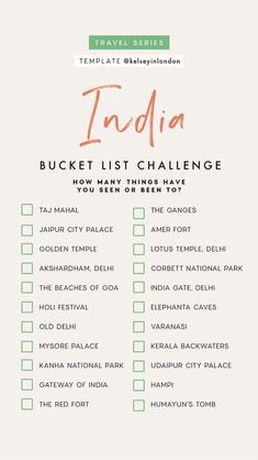 the india bucket list is shown in green and orange