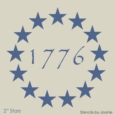 blue stars arranged in a circle with the number seventy six and seven on each side