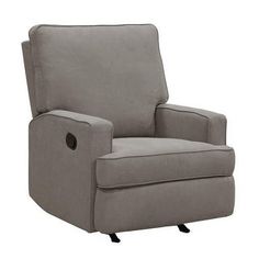 a gray recliner chair sitting on top of a white floor