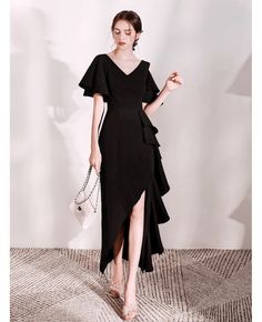 Shop hi-lo long black formal dress with cape sleeves online. All instock with free shipping. Pro since 2009. Elegant Cape Sleeves Maxi Dress For Banquet, Elegant Maxi Dress With Cape Sleeves For Banquet, Black Midi Evening Dress For Banquet, Black Evening Dress With Asymmetrical Hem, Black Short Sleeve Evening Dress For Banquet, Short Sleeve Black Evening Dress For Banquet, Party Dresses With Cape Sleeves For Prom Season, Spring Party Evening Dress With Cape Sleeves, Elegant Midi Dress With Cape Sleeves For Party