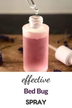 a bottle of bed bug spray sitting on top of a wooden table