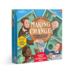 the card game making change is shown in front of a white background with money on it