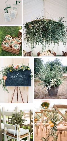 an assortment of wedding decorations and flowers are shown in this collage with the words welcome