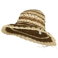 Toyo Braid Zig Zag Striped Hat Brimmed Brown Straw Hat, Brown Paper Straw Hat With Short Brim, Casual Adjustable Hats With Crochet Trim, Brown Paper Straw Fedora Hat, Casual Adjustable Hat With Crochet Trim, Casual Hat With Crochet Trim And Adjustable Fit, Vacation Hats With Crochet Trim And Curved Brim, Vacation Hat With Crochet Trim And Curved Brim, Brown Brimmed Paper Straw Hat