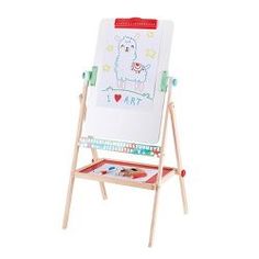 a wooden easel with a drawing board on it