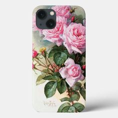 an iphone case with pink roses on it