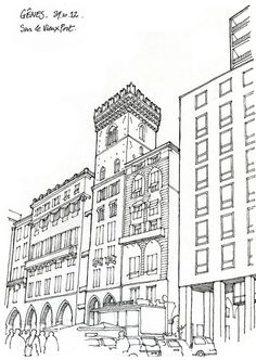 a drawing of some buildings in the city