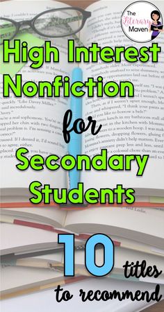 an open book with the title high interest non fiction for secondary students 10 titles to recommend