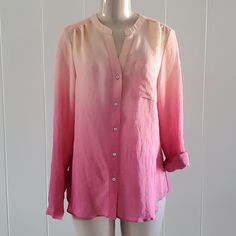 Brand New With Tag. New Directions Brand. Peach/Pink Essentials. Women's Blouse With Adjustable Sleeves. Size Medium. Pink Summer Workwear Shirt, Pink Shirt For Workwear In Summer, Casual Pink Tops For Work, Pink Relaxed Fit Feminine Shirt, Feminine Pink Shirt For Summer, Feminine Pink Summer Shirt, Pink Feminine Blouse For Daywear, Feminine Pink Blouse For Daywear, Feminine Pink Button-up Blouse