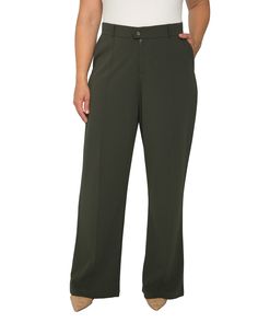 These sophisticated wide-leg pants feature pintuck front seams, zipper closure, and slant side pockets, making them perfect for business casual and office settings alike. Wear these plus-size trousers with pointy heels and a sleek button-down to your next presentation (you're gonna crush it, BTW). Standards & Practices Grace Pintuck Wide Leg Trouser | Olive | Pants | Materials & Care Instructions: ['100% Polyester', 'Machine wash cold', 'Imported'] Leg Trousers Outfit, Wide Leg Trousers Outfit, Plus Size Wide Leg Pants, Olive Pants, Color Combos Outfit, Plus Size Work, Work Wear Outfits, Black Wide Leg Trousers, Black Wide Leg Pants