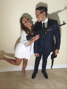 Couple's Halloween costume The Purge Funny Couple Costumes, Halloween Costumes Diy Couples, Best Couples Costumes, Couple Costumes, Holloween Costume, Cute Couple Halloween Costumes, Homemade Halloween Costumes, Halloween Tattoo, Unique Halloween Costumes