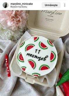 there is a cake with watermelon on it and the words 1 memeet