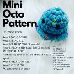 an advertisement for a knitted toy with the words mini octo pattern on it