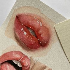 two watercolor paintings of pink and red lips