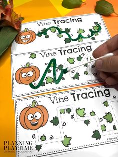 two pumpkin themed wine tracking cards with the words vine racing written in green and orange