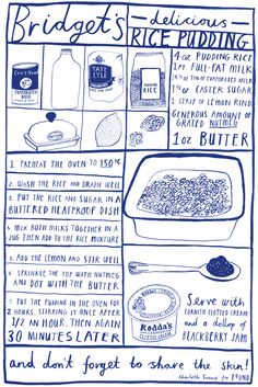 a poster with instructions on how to make rice pudding