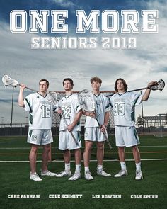 three boys in lacrosse uniforms are posing for a photo on the cover of one more seniors magazine