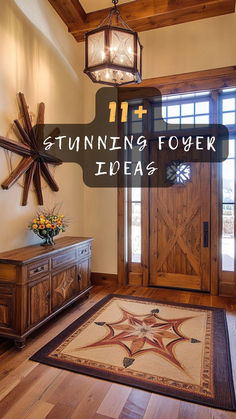 a wooden door with the words stunning flower ideas on it in front of an entry way