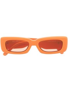 orange acetate rectangle frame orange tinted lenses silver-tone logo plaque straight arms curved tips These glasses come with a protective case. 90s Accessories, Orange Accessories, Orange Sunglasses, Orange Square, Silver Sunglasses, The Attico, Meghan Trainor, Blue Sunglasses, Rectangle Frame